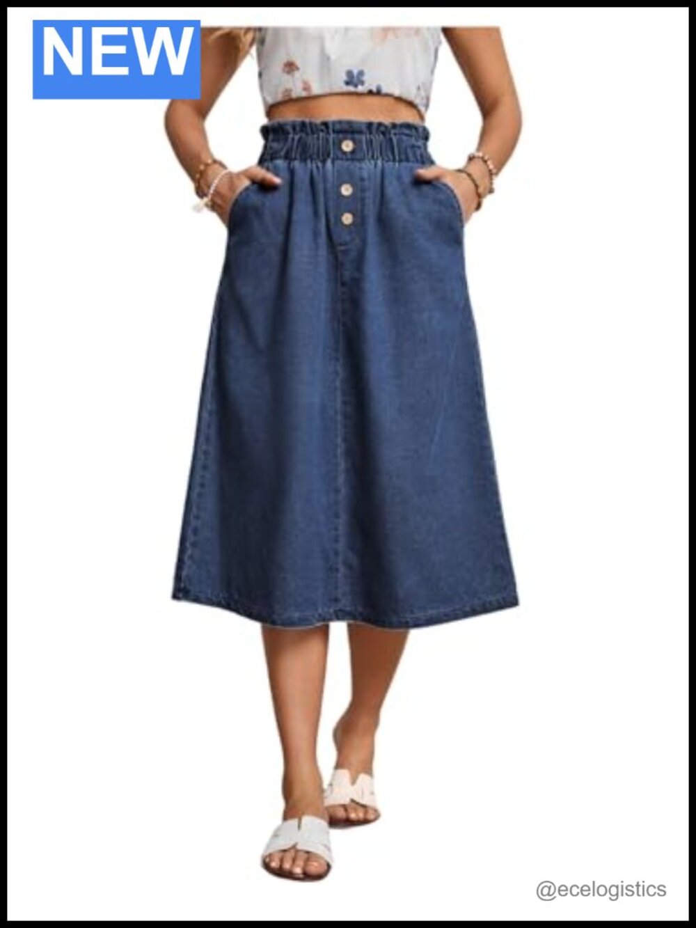Elastic Waist Midi A-Line Skirt with Pockets Casual Fall